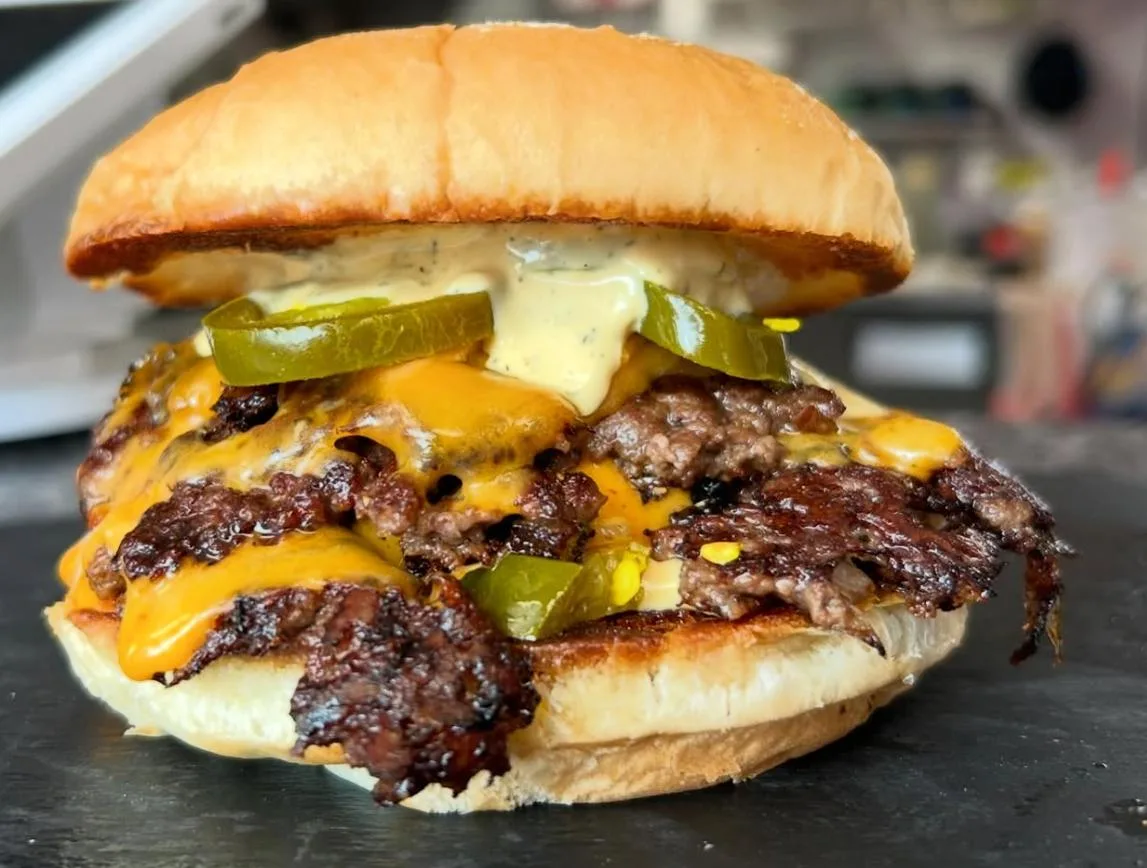 Close-up of the Jalapeno Cheddar smash burger